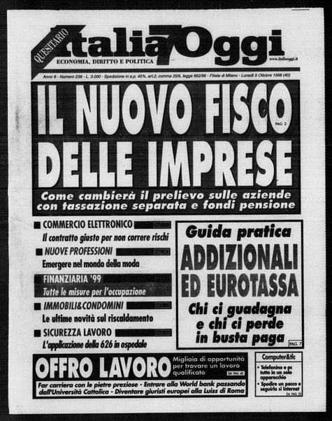 Italia oggi : quotidiano di economia finanza e politica